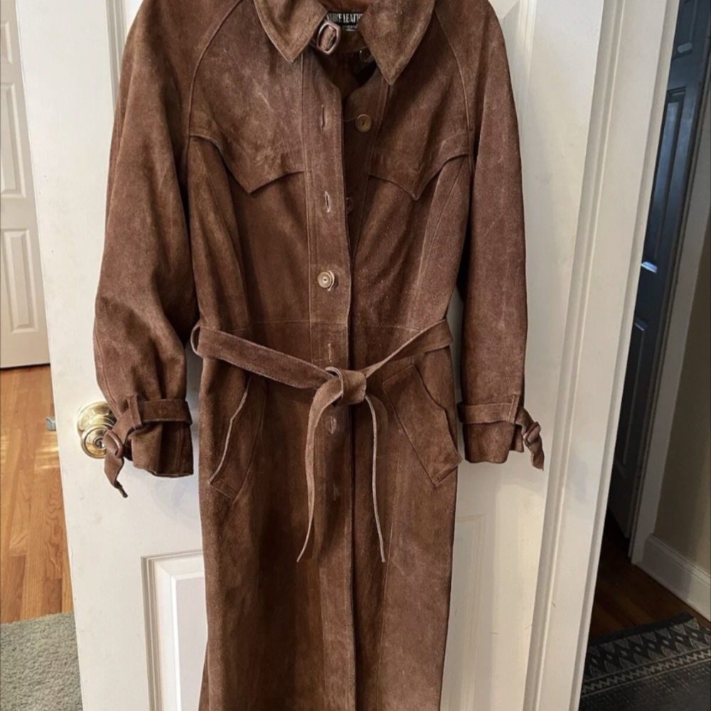 Chocolate Brown Suede Trench Coat with Belt